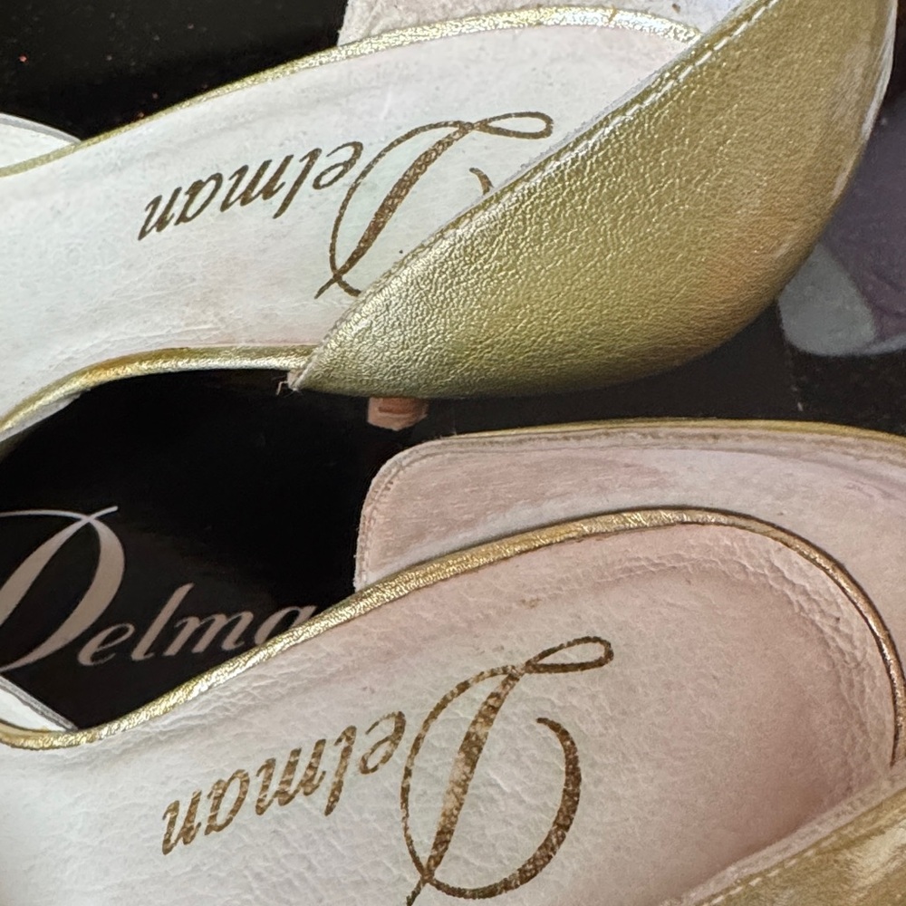 Delman Gold Open-Toe Heels - Picture 2 of 11